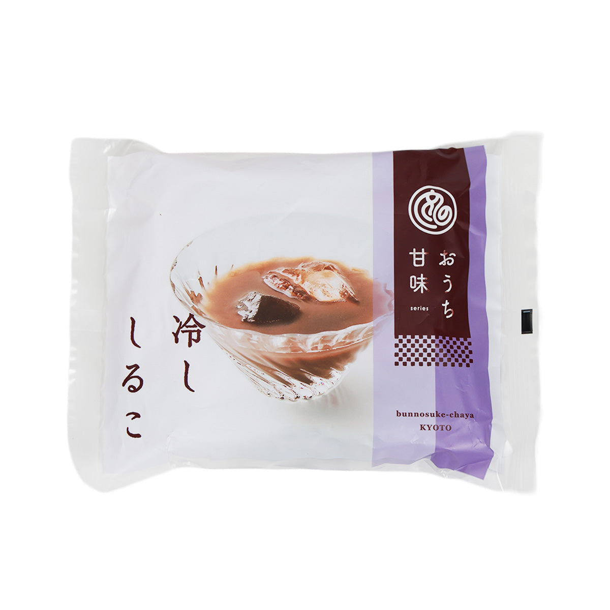 Cold red bean soup pouch with front label and spoon-and-bowl soup photo
