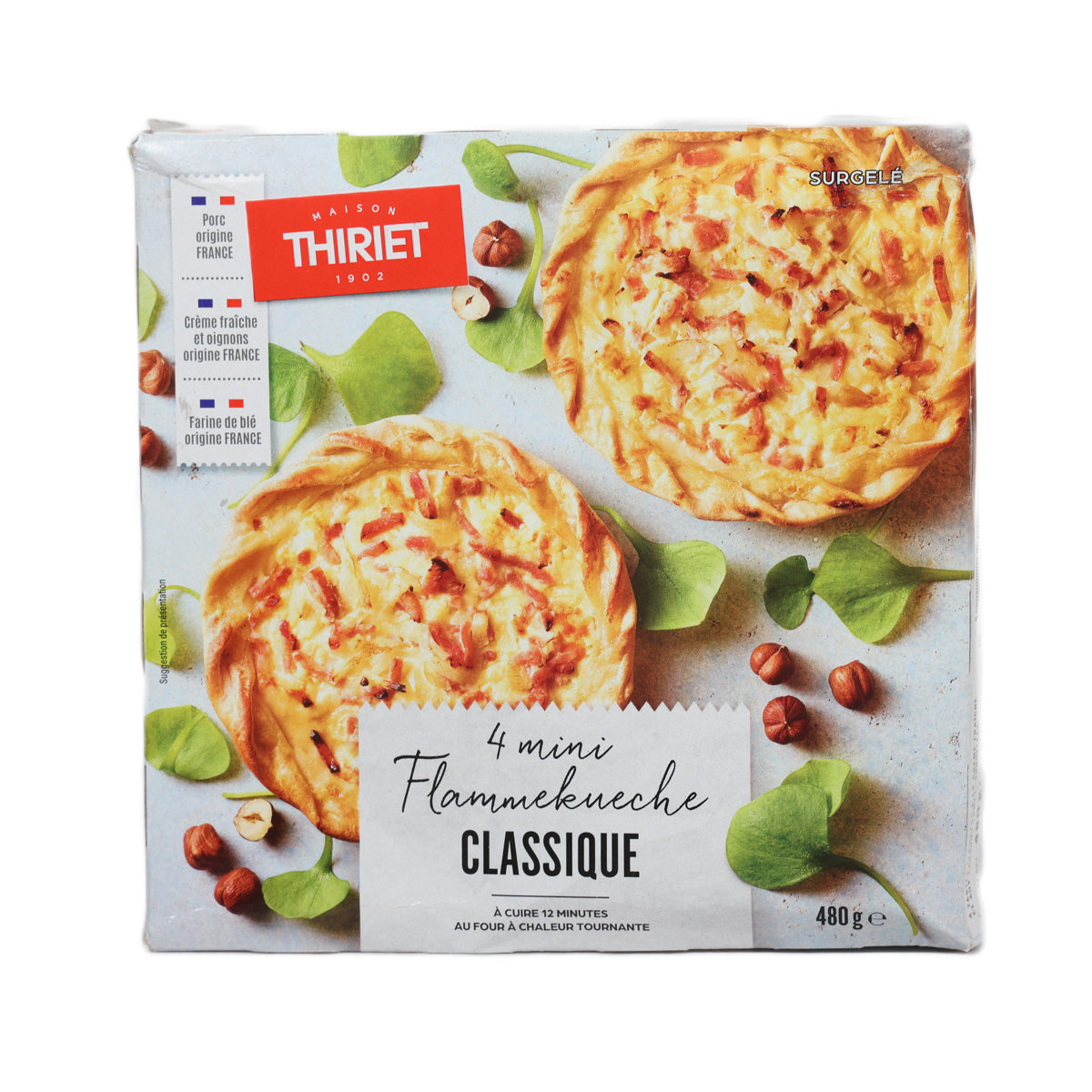 THIRIET flammekueche tart, cheese-and-onion topped, two mini pizzas in pack