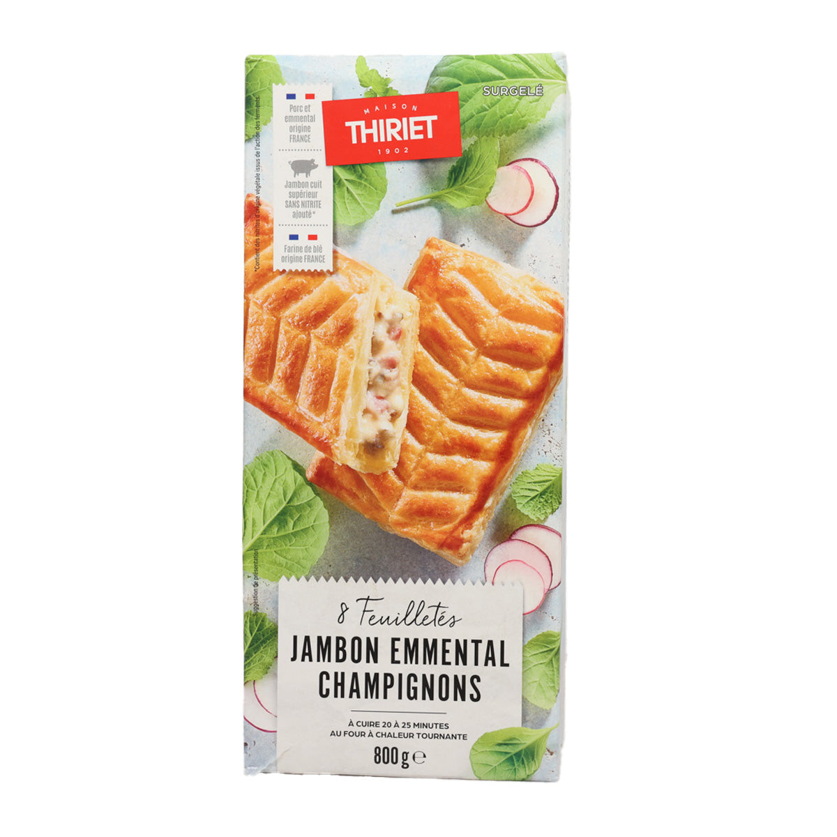THIRIET puff pastry package with ham, emmental and mushroom, 8 pieces