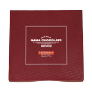 Red chocolate gift box with brand label and 'Nama Chocolate' wording