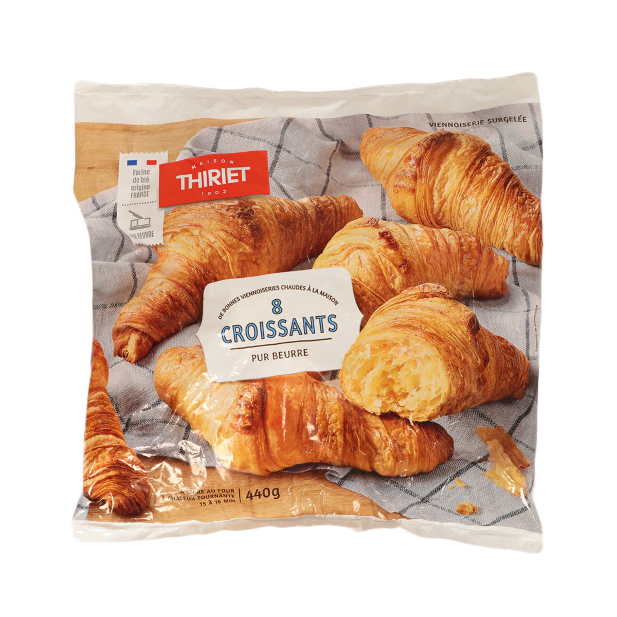 Butter croissants in sealed pouch with eight shaped croissants visible