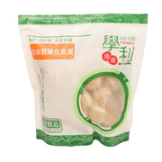 Tangerine peel fish balls pouch with green patterned trim and clear round window