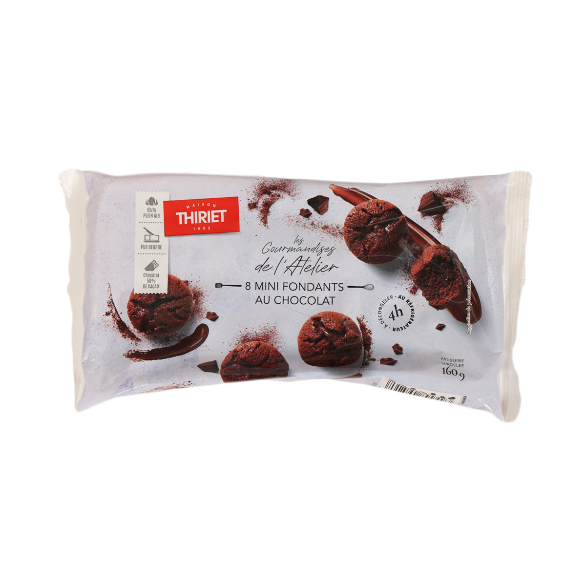 Mini chocolate fondants 160g pouch with front product label and cocoa dessert photos