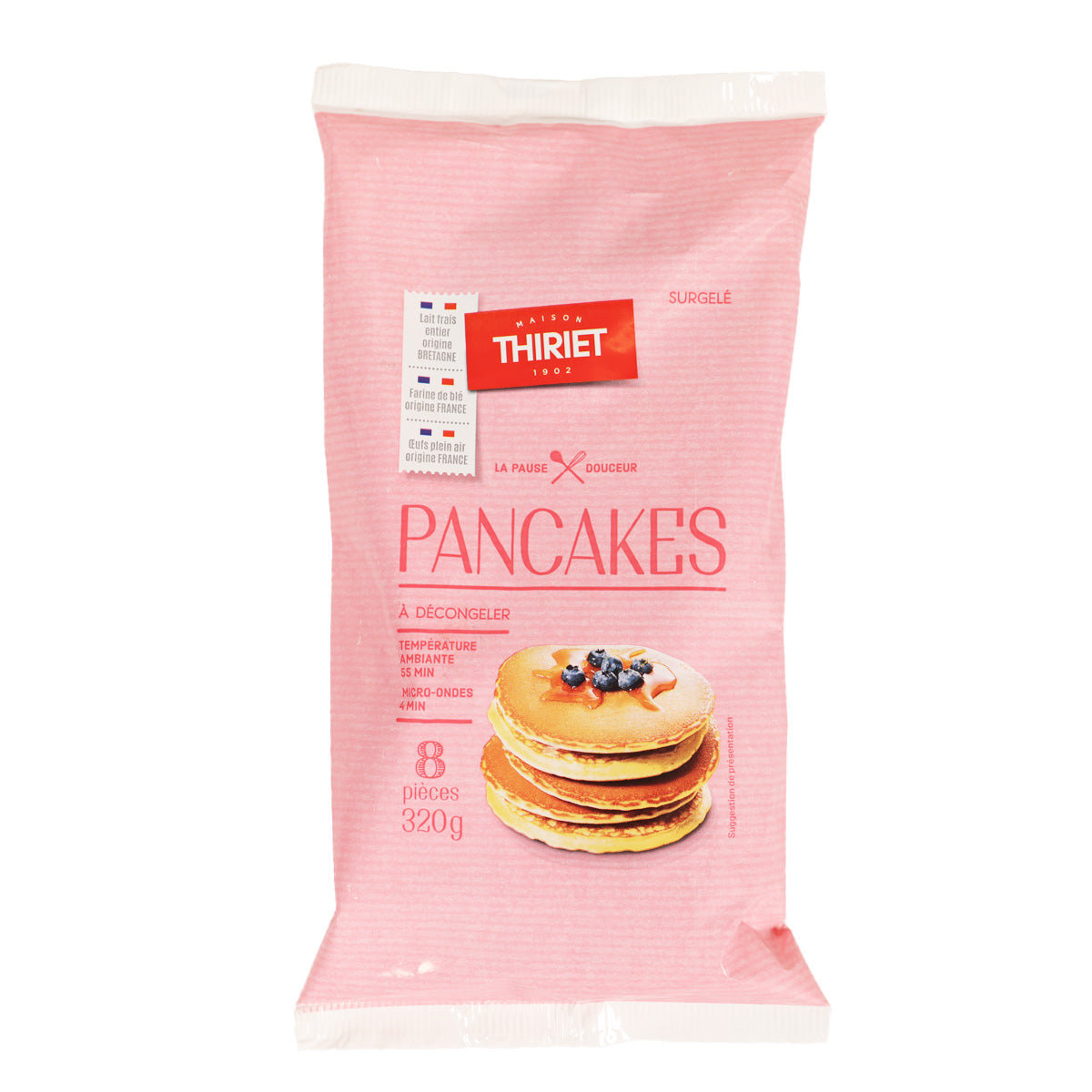 THIRIET Pancakes mix pouch, pink bag with pancake image and front label