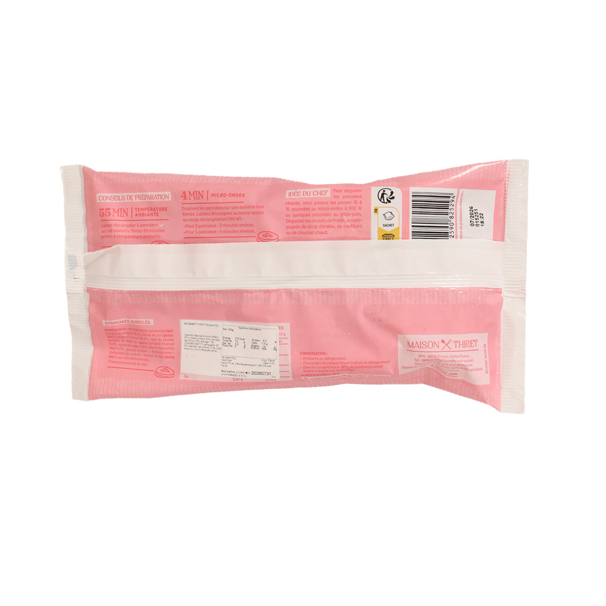 THIRIET Pancakes mix pouch, back panel with barcode and ingredient text