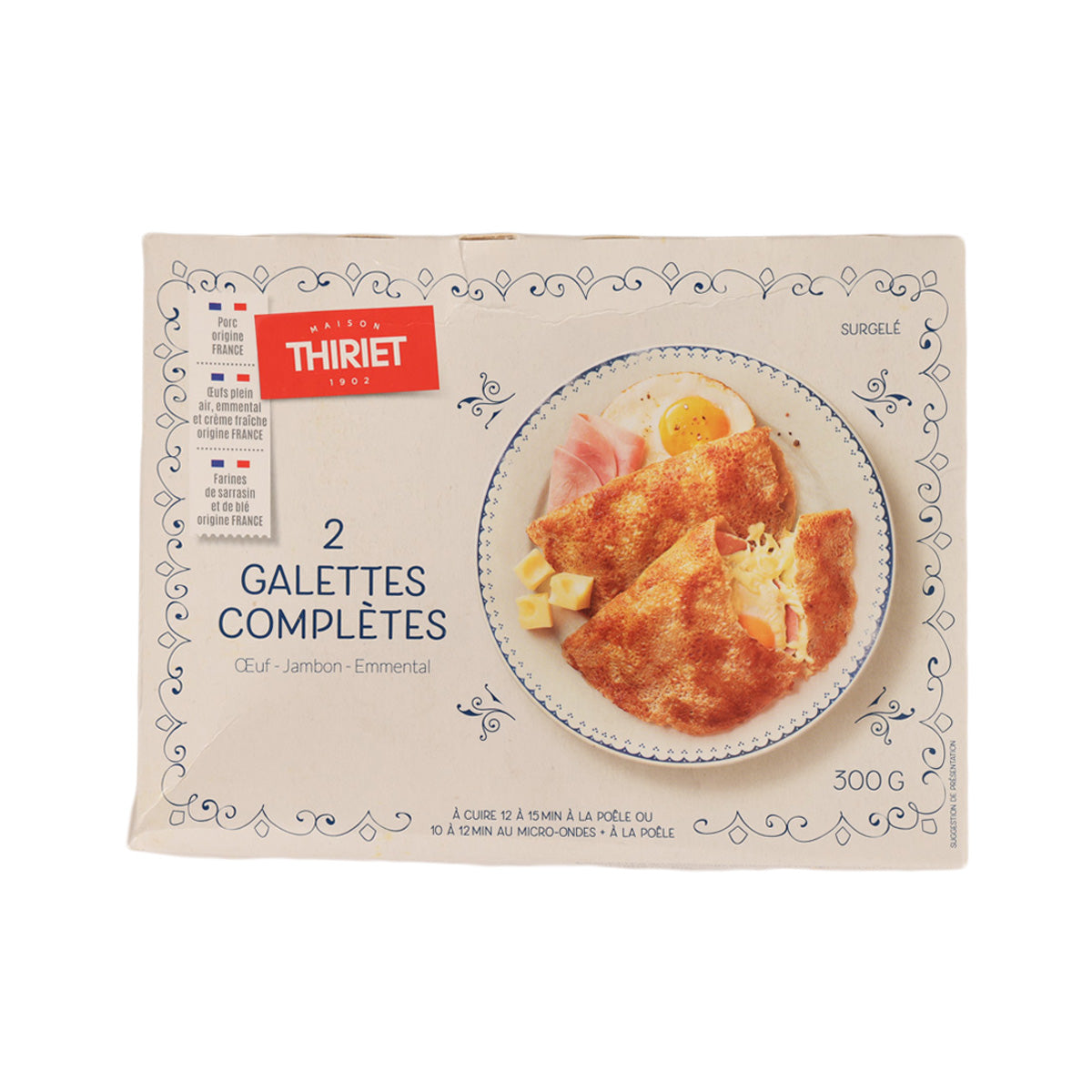 THIRIET 2 complete galettes with egg, ham & Emmental cheese, 300 g pack