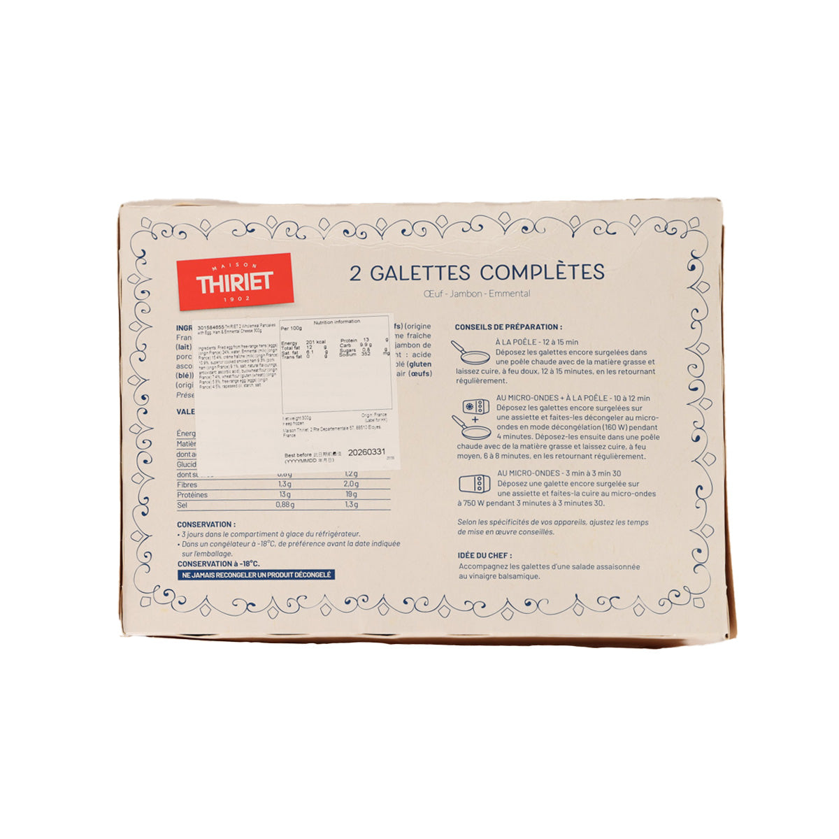 THIRIET galettes complete pack back with ingredient and nutrition information panel