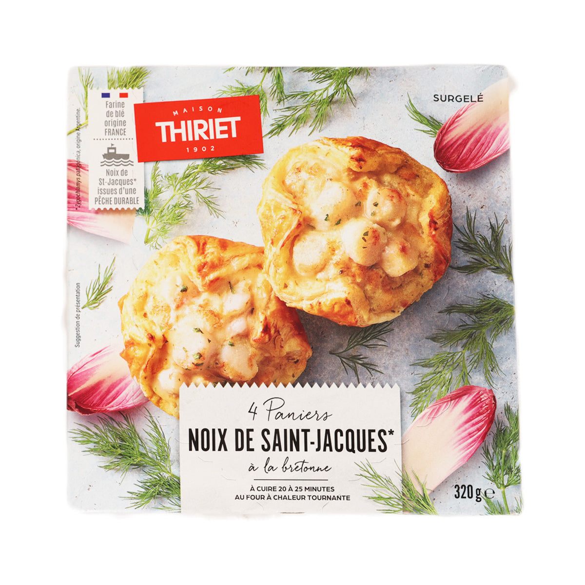 THIRIET breton-style scallop baskets, 4-pack, 320 g package front
