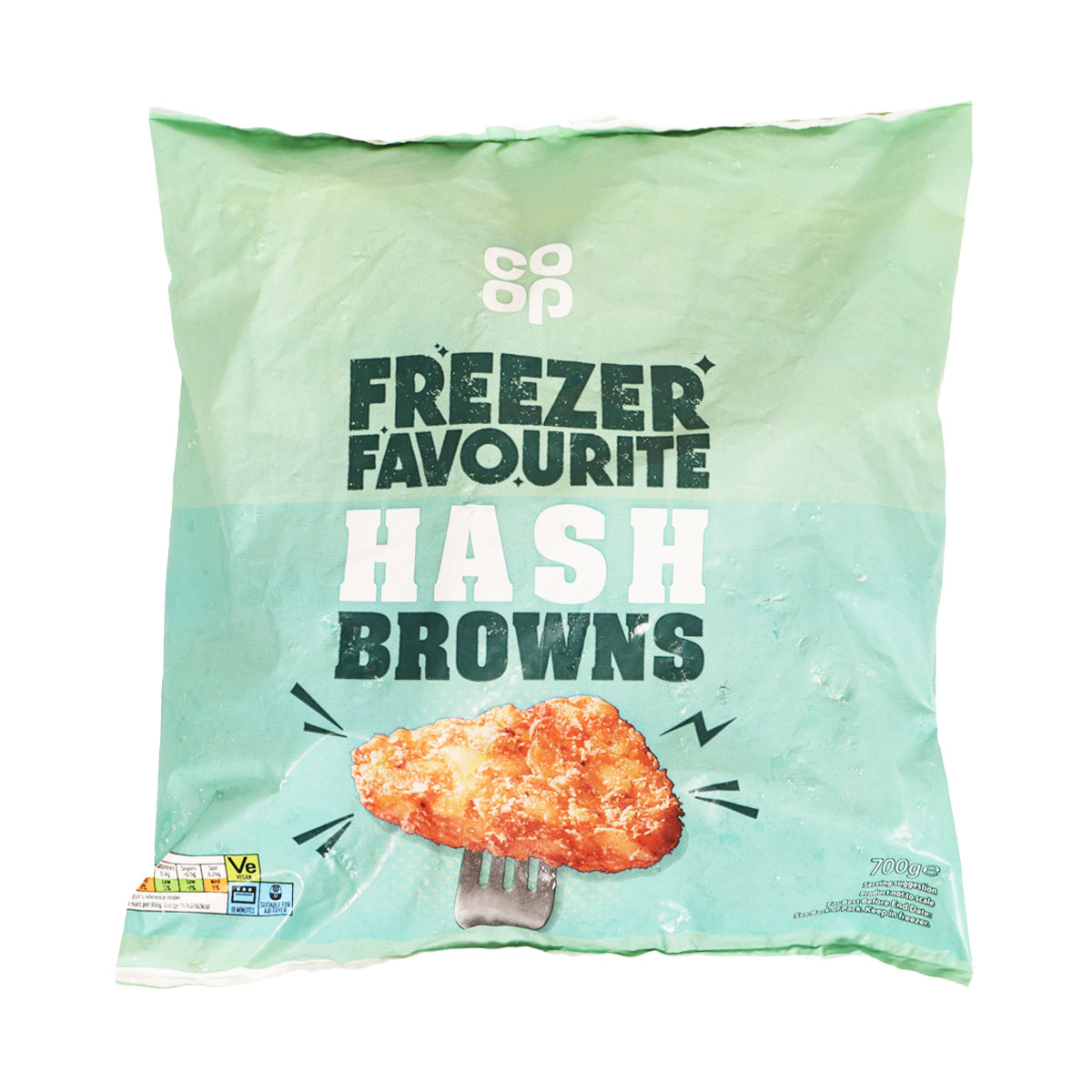 CO-OP Frozen Hash Browns 700g bag, green package with hash brown graphic
