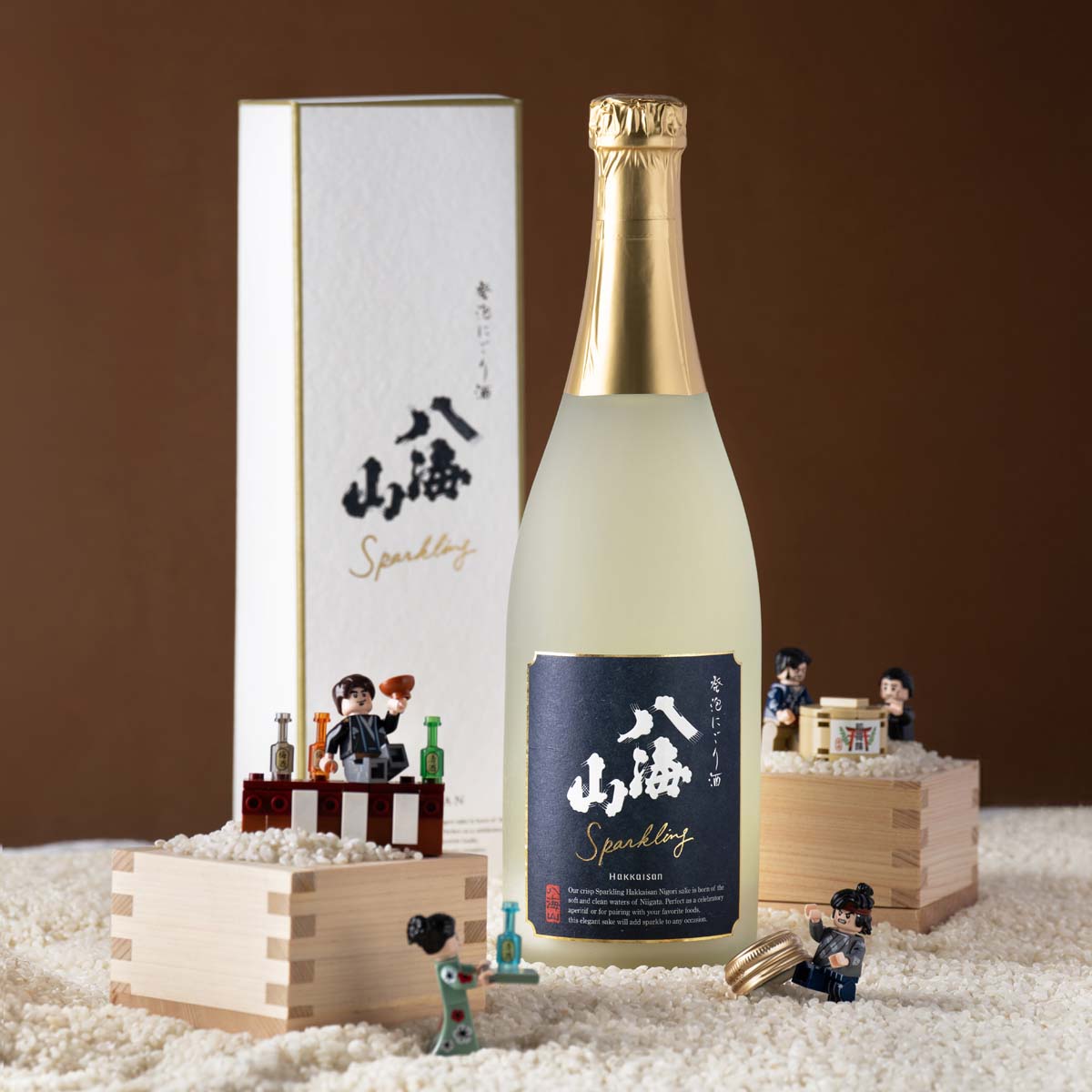 Sparkling nigori sake gift set: bottle with matching tall gift box