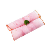 Smoked ham roll, pink cured meat with parsley garnish, 150 g