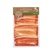 Boneless prosciutto ham pack, 18–20 months cured, thin red-and-white marbled slices