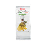 Potato chips bag with olive oil flavor, 130 g, white package with brand label