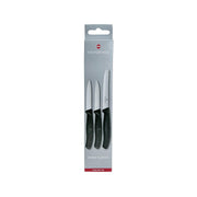 3-pack paring knives with black handles and stainless steel blades in retail box