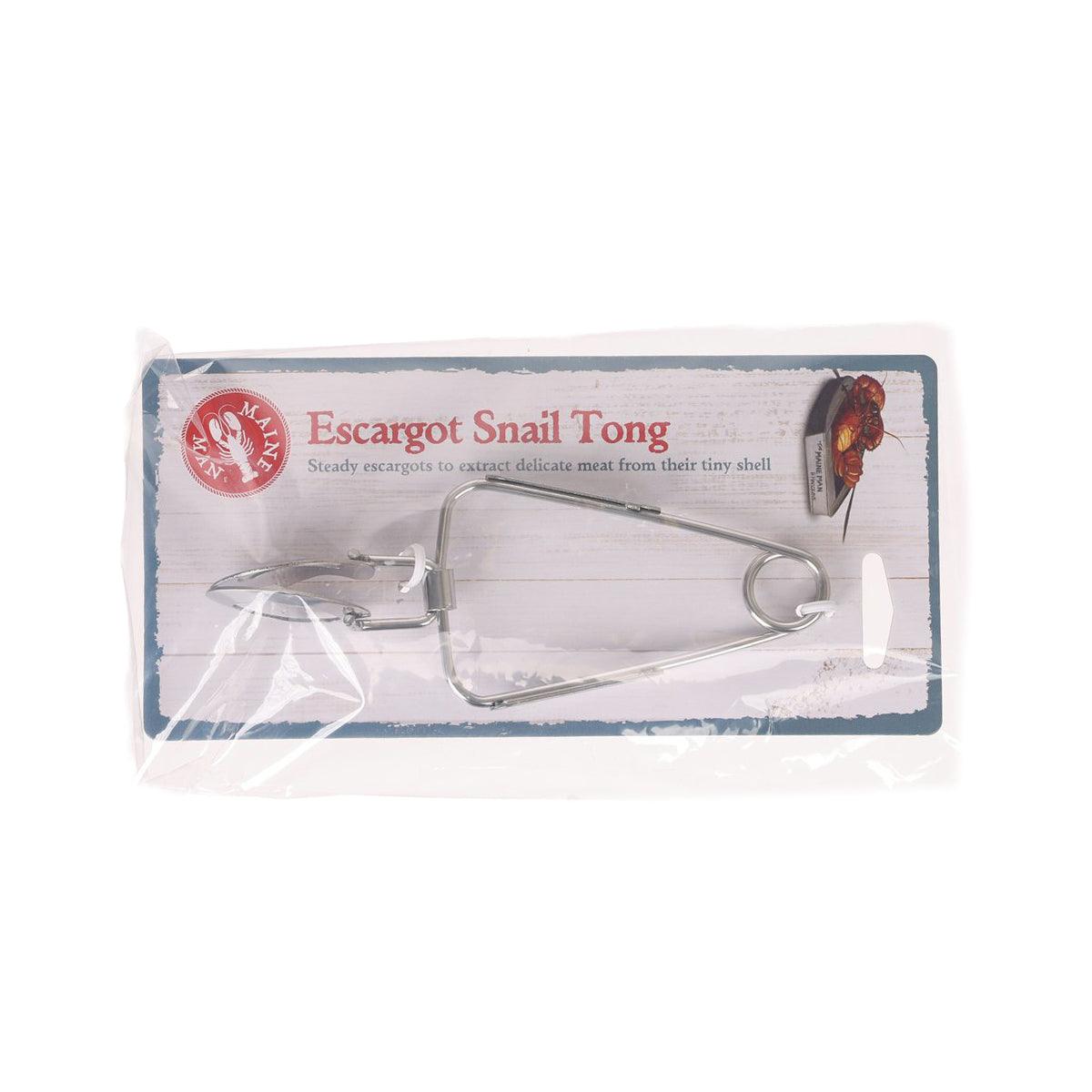 Escargot snail tongs with stainless-steel gripping arms in retail packaging