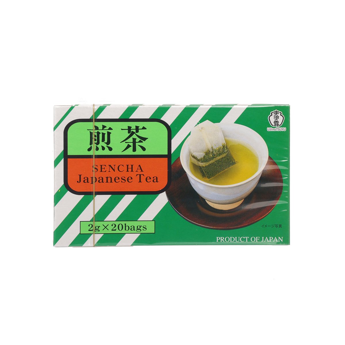Sencha Japanese tea bag box, green and white striped, 20 bags