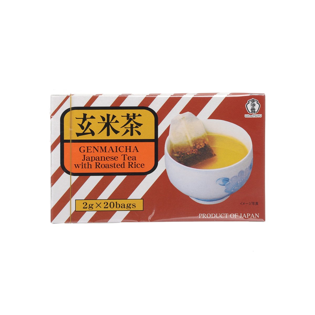 Genmaicha Japanese roasted rice tea bag box, 20 bags, 2 g each