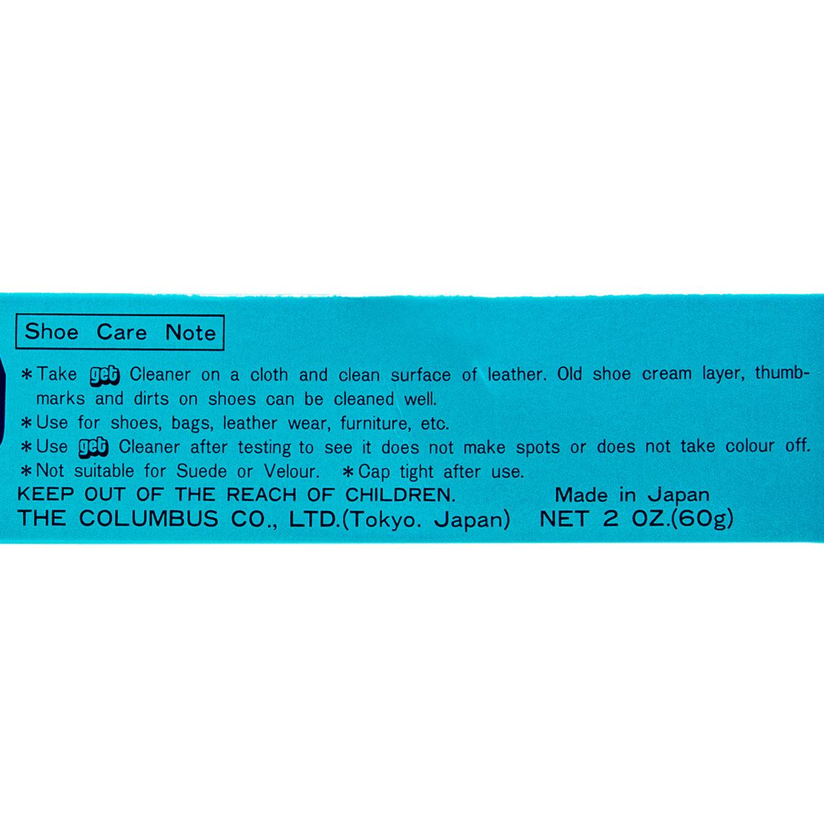 Shoe care note and safety text on shoe cleaner pack