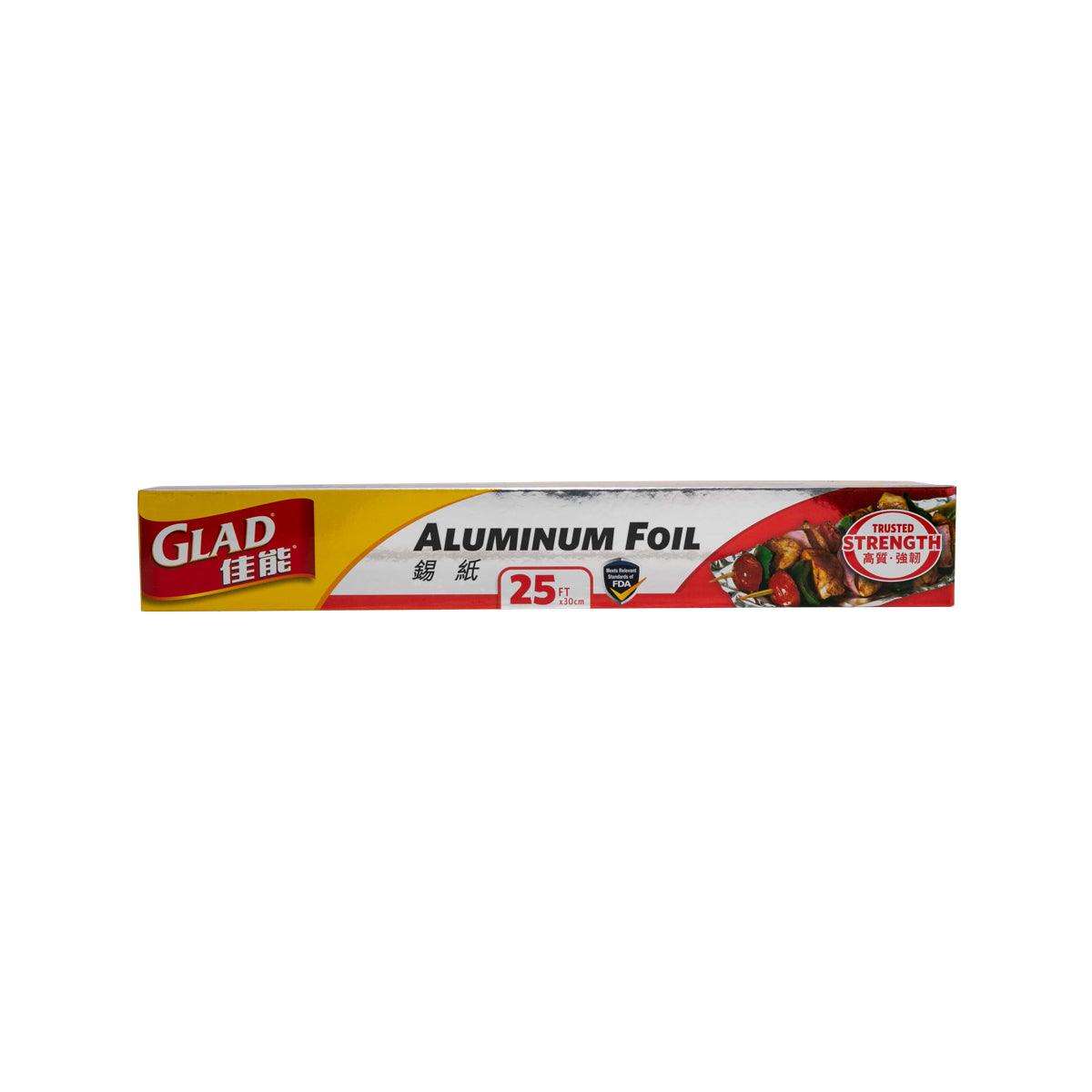 GLAD aluminum foil roll box, 25 ft packaging with Strength logo