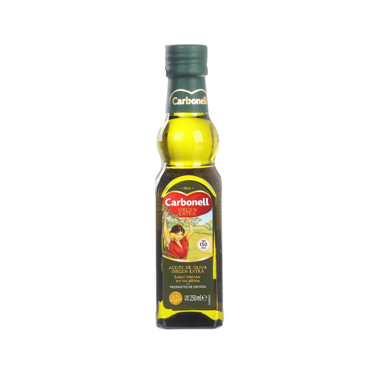 Carbonell extra virgin olive oil bottle, green cap, 250 mL glass