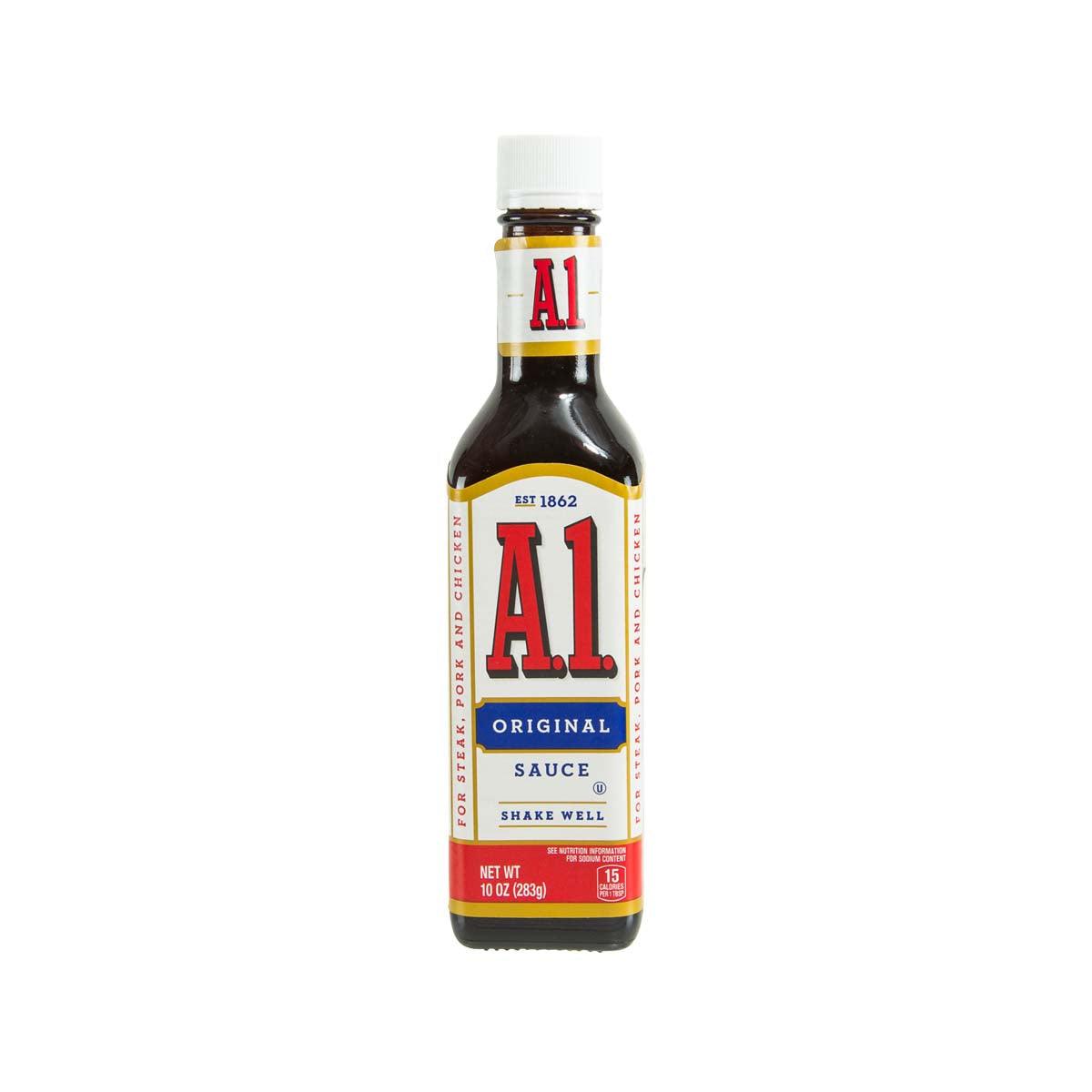 A1 Original steak sauce bottle, dark brown 283g glass bottle with label