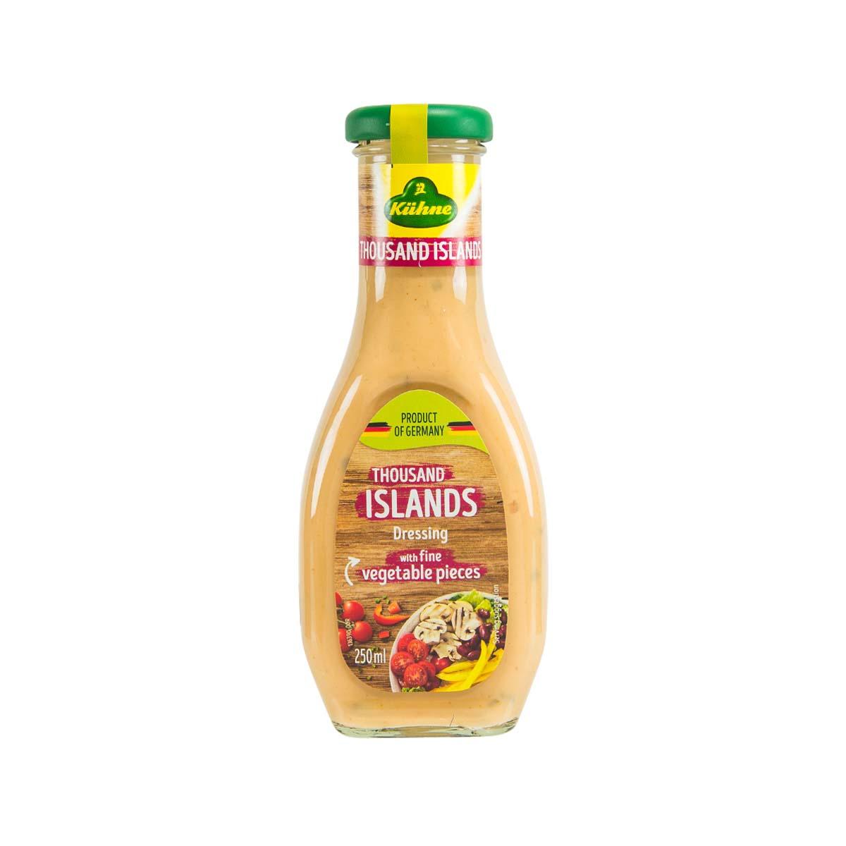 KUHNE Thousand Islands dressing bottle with green cap, 250 mL