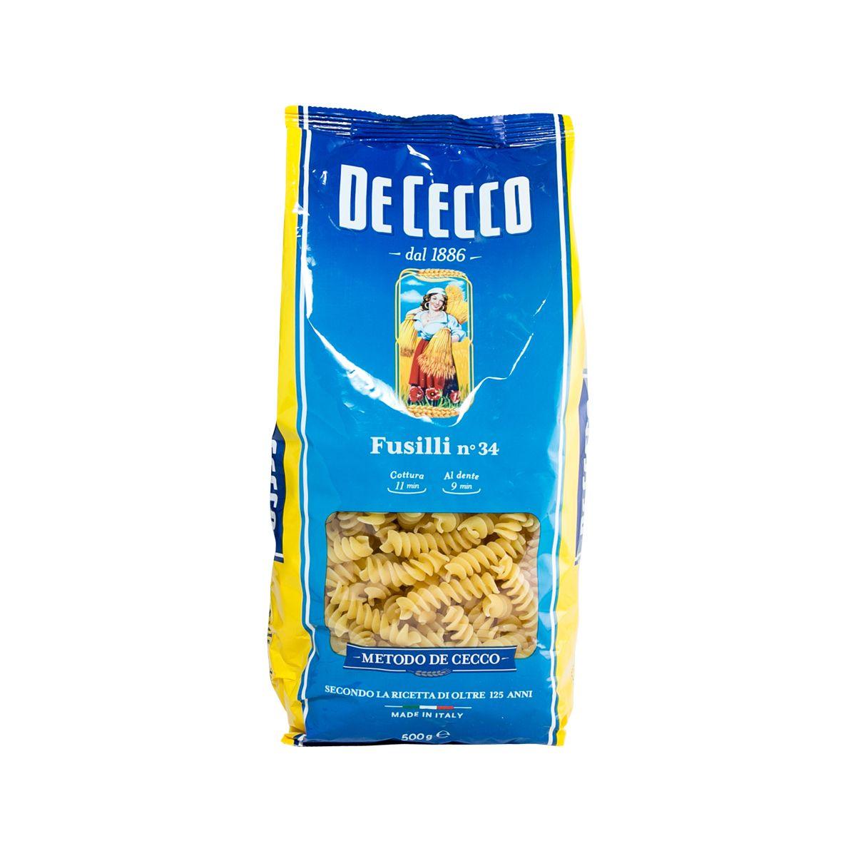 De Cecco fusilli pasta n°34 in 500g bag, front view