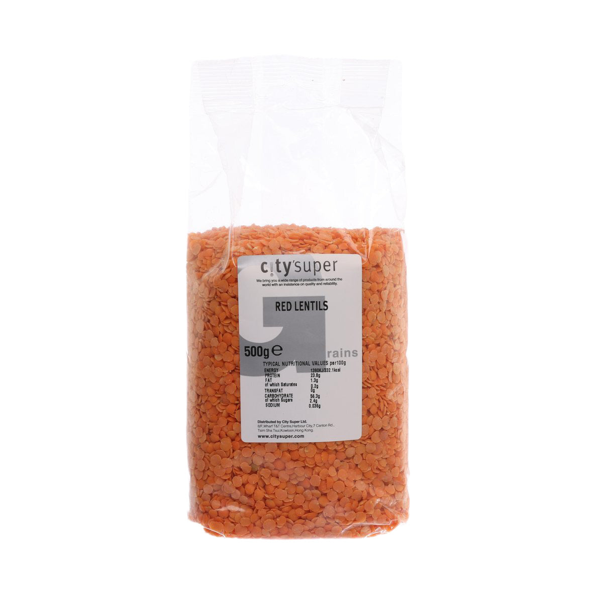 CITYSUPER red lentils 500g in clear resealable pouch
