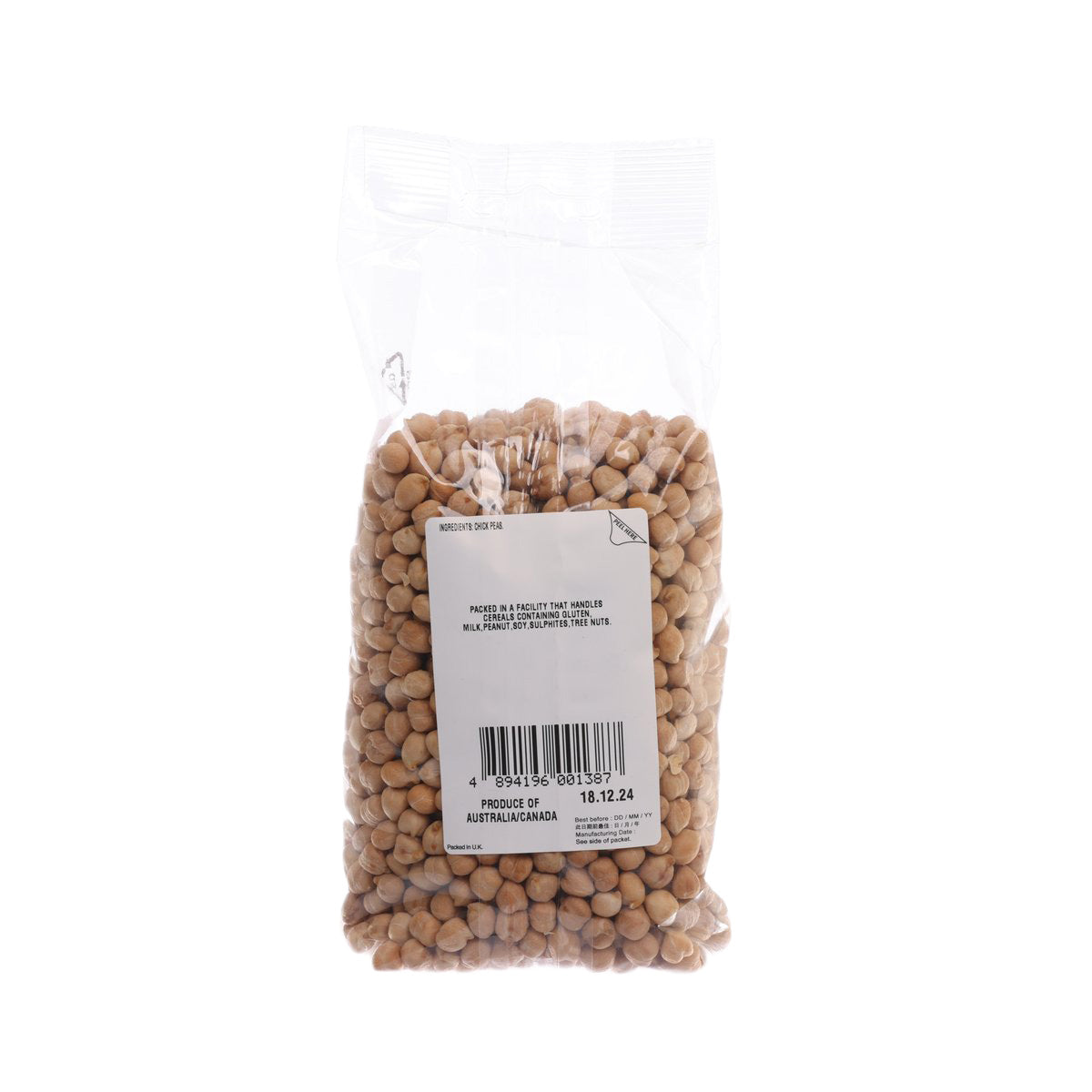 CITYSUPER chick peas 500g bag with barcode back label