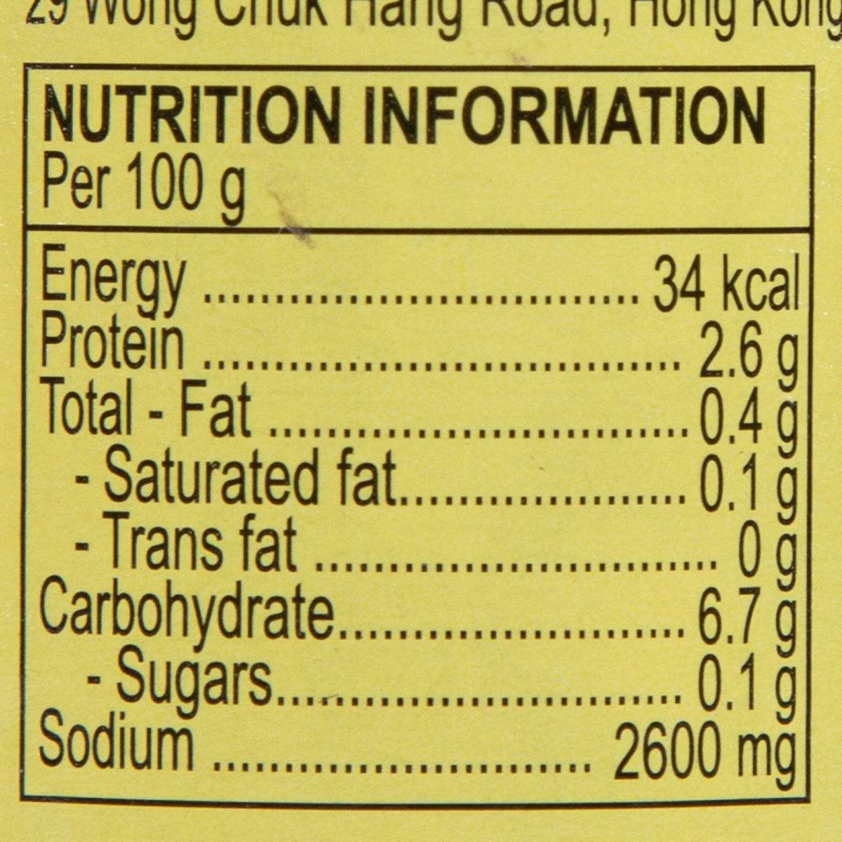 Capers nutrition information panel, per 100 g with calories, protein, and sodium