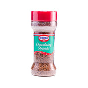Dr. Oetker chocolate flavour strands 55g bottle with brown sprinkles, teal label