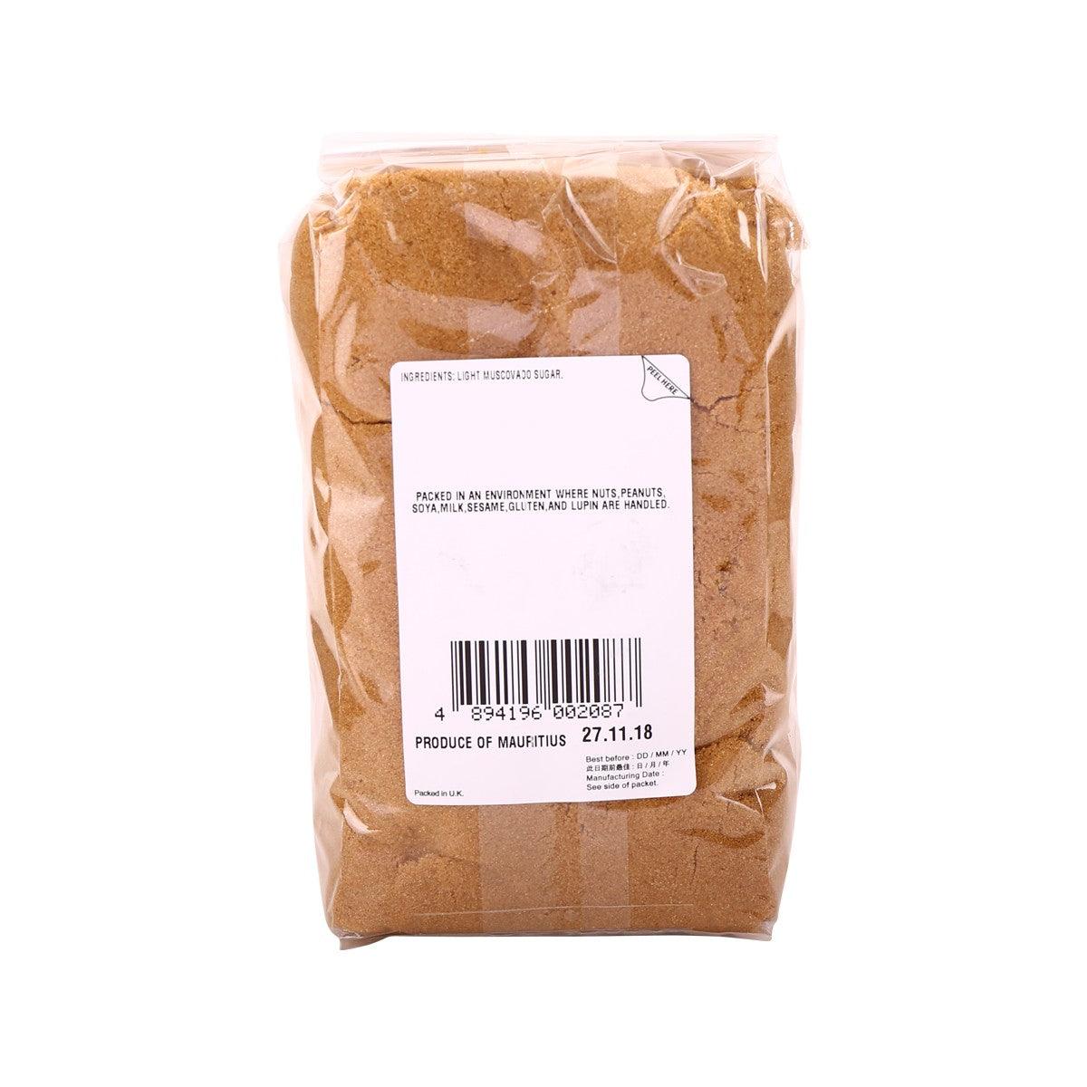 CITYSUPER light muscovado sugar 500g bag, back label with barcode