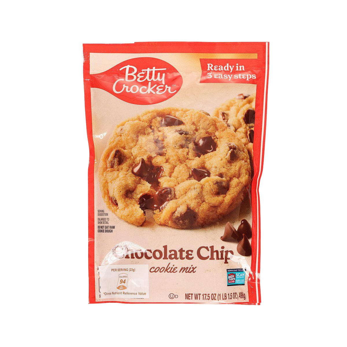 BETTY CROCKER chocolate chip cookie mix pouch, front view, 496 g