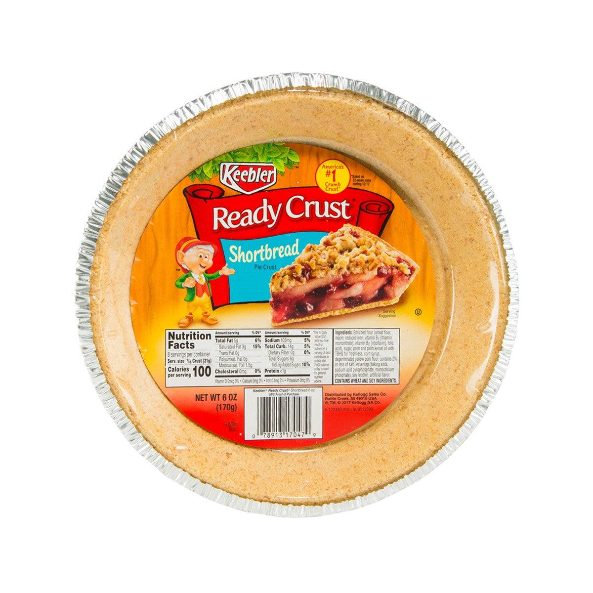 Round shortbread pie crust in foil pan with Keebler Ready Crust label