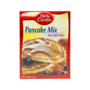 Pancake mix box with Betty Crocker logo and Just Add Water text, 500g