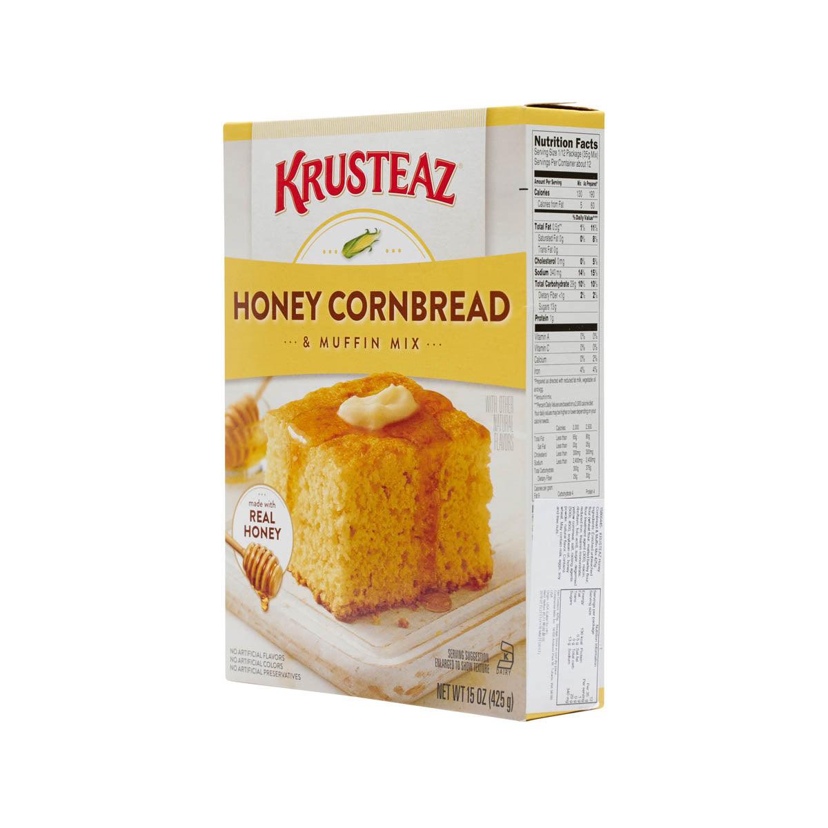 Honey cornbread and muffin mix box with nutrition facts panel on the side