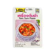 Tom Yum paste pouch, front label with LOBO branding and soup bowl