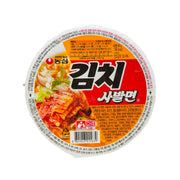 Kimchi flavor medium bowl noodle cup with red label and saucy noodle artwork