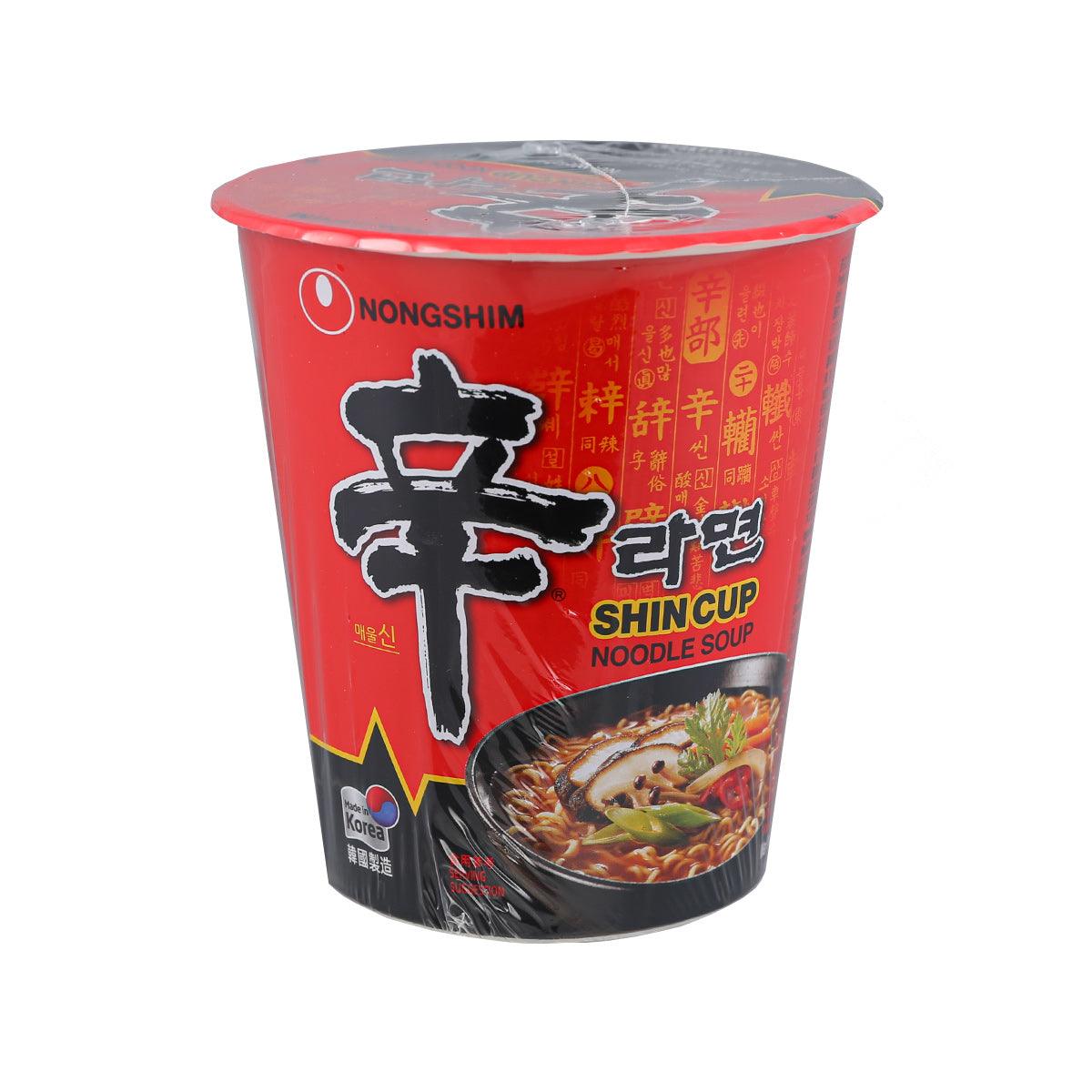 NONGSHIM Shin Cup Noodle soup cup, red with black base and ShinCup logo