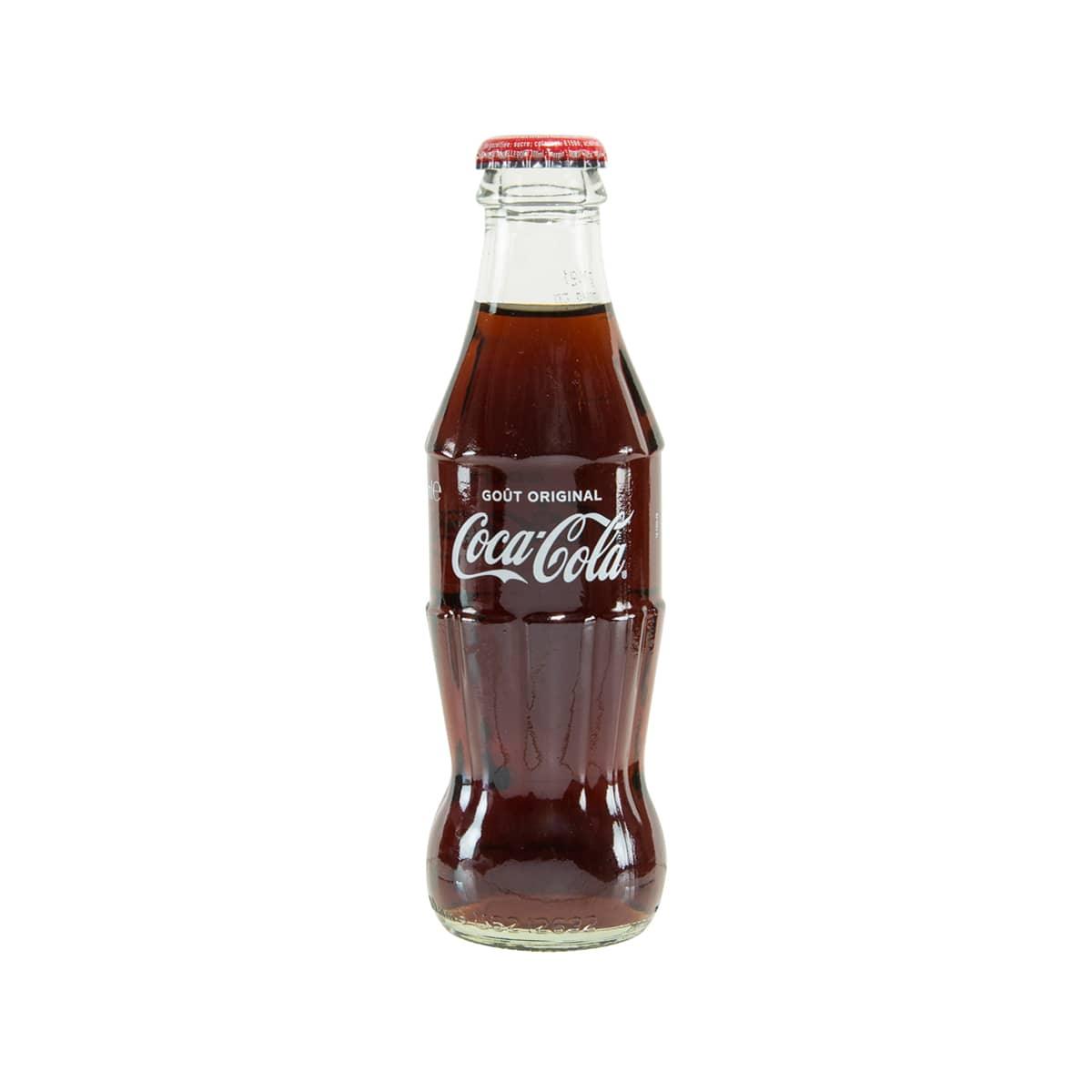 Coca-Cola Coke 250 mL glass bottle with red cap and front label