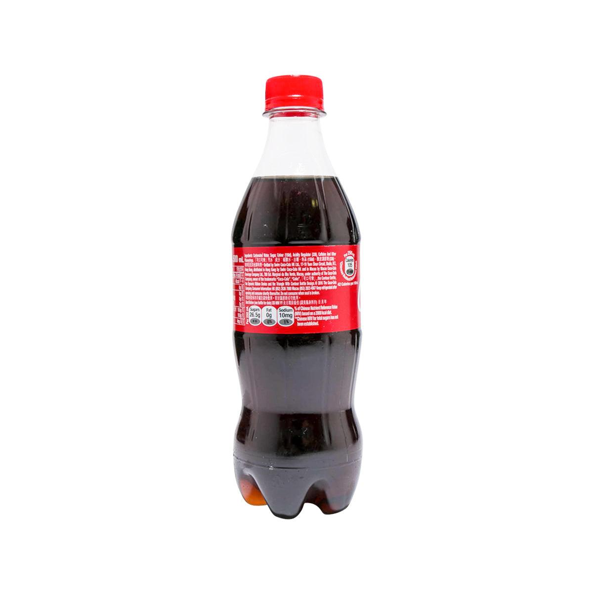 Coca-Cola Coke PET bottle with back label and red cap