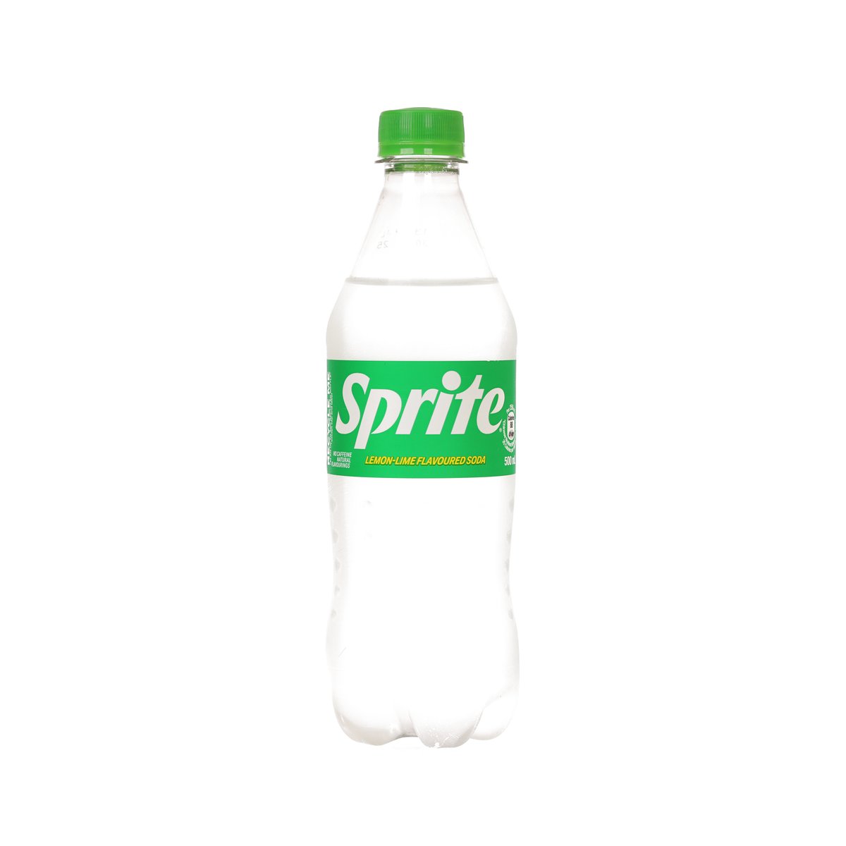 Sprite lemon-lime soda PET bottle, green cap, front label, 500 mL