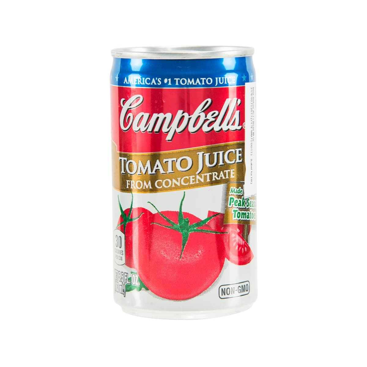 Campbell's tomato juice from concentrate can, 163 mL, red tomato label