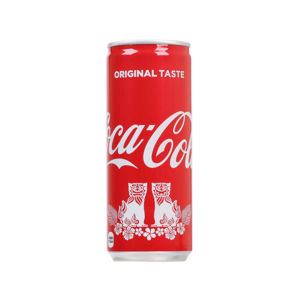 Red Coca-Cola Coke soda can with Okinawa-style floral label and front text