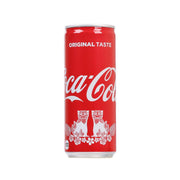 Red Coca-Cola Coke soda can with Okinawa-style floral label and front text