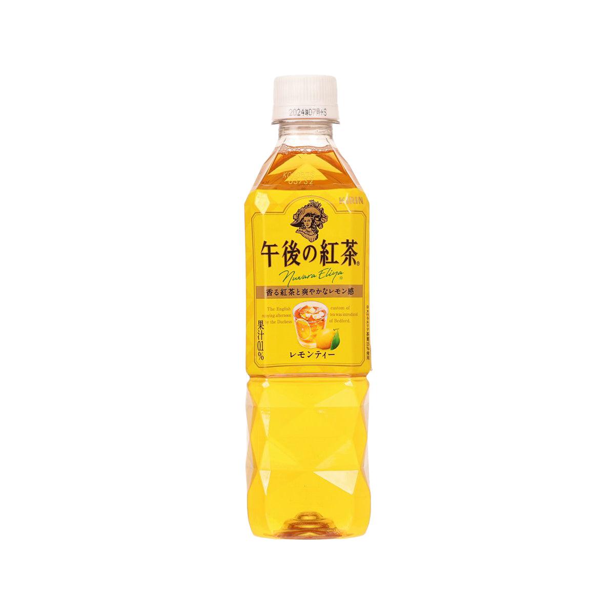 KIRIN lemon tea bottle 500 mL with amber yellow label and screw cap