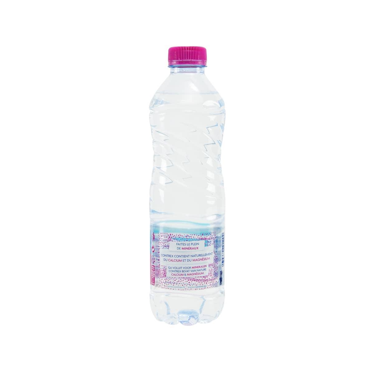 Contrex mineral water bottle back label with nutrition and ingredients on clear 500 mL