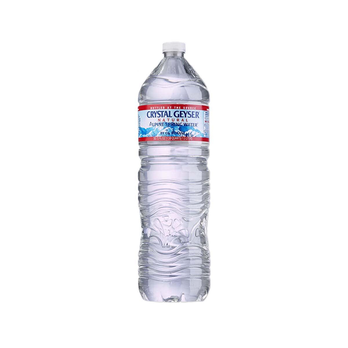 CRYSTAL GEYSER natural alpine spring water bottle 1.5L, clear plastic