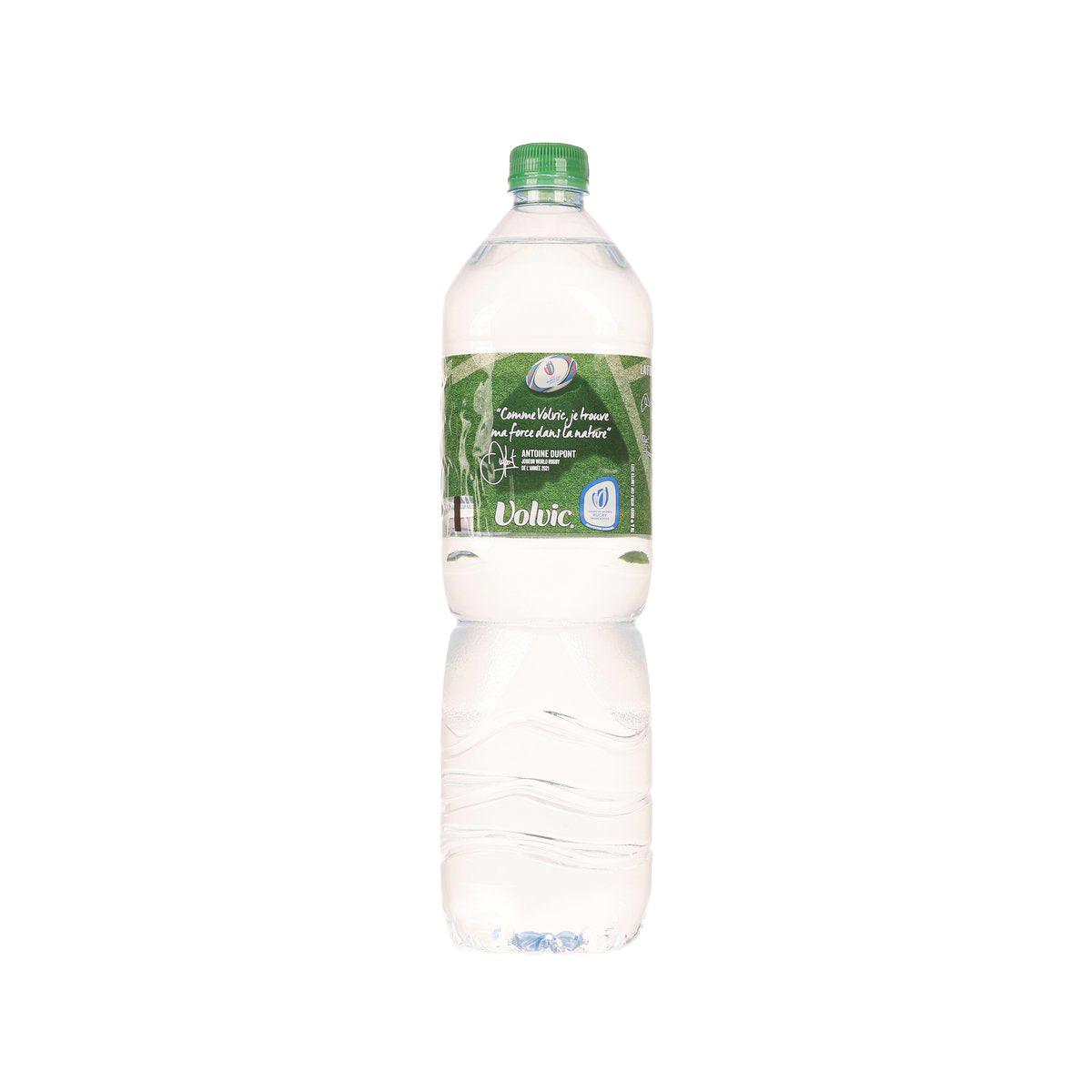 1.5L Volvic natural mineral water bottle with green cap and front label