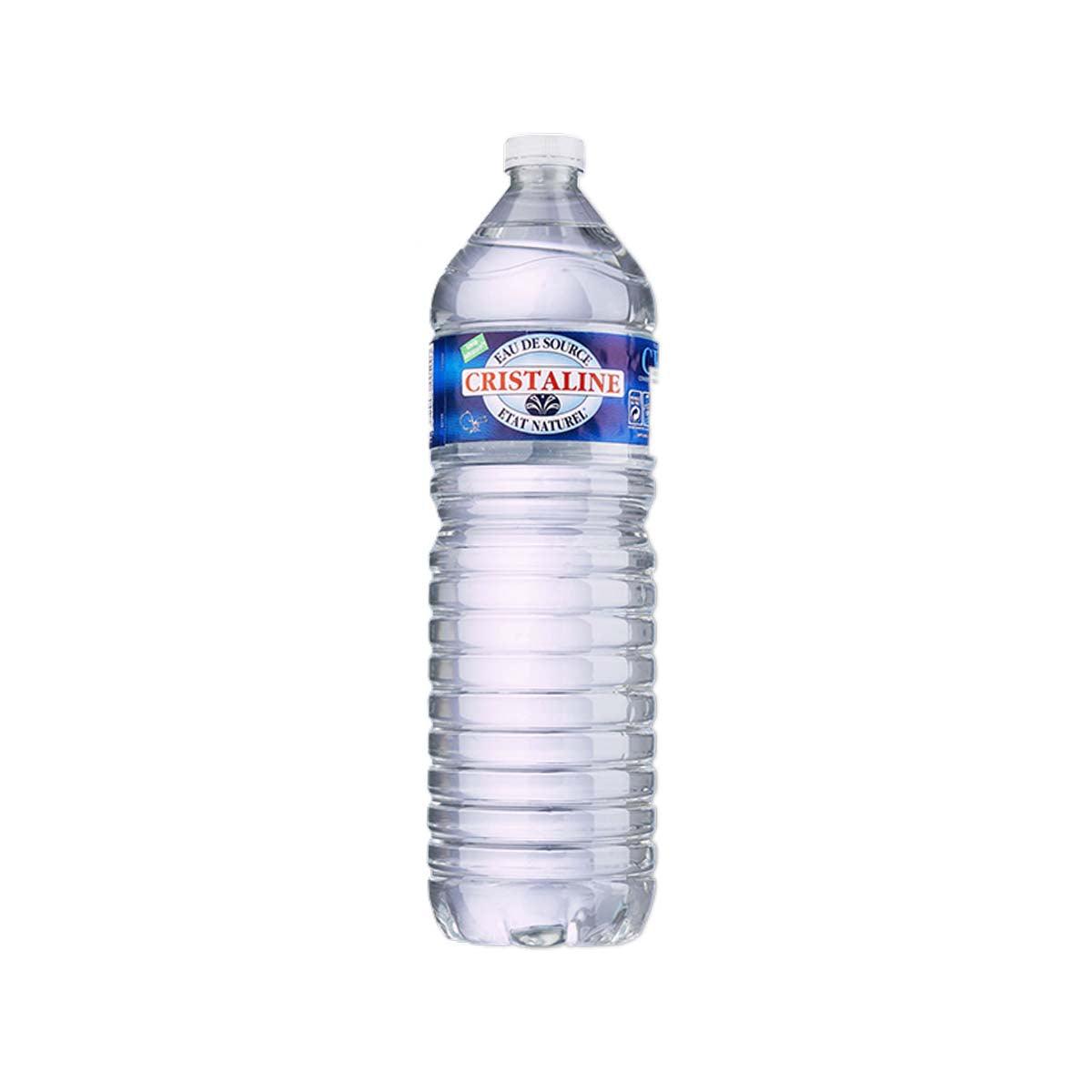 CRISTALINE 1.5L mineral water bottle with blue label and clear plastic body